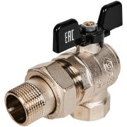 Кран шаровой полнопроходной угловой с американкой STOUT ВР/НР ручка бабочка 3/4