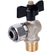 Кран шаровой STOUT с накидной гайкой угловой, НР/накидная гайка, ручка бабочка 1/2x1/2