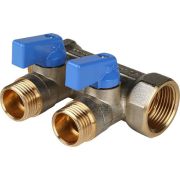 Коллектор с шаровыми кранами STOUT 3/4 , 2 отвода 1/2 (синие ручки) латунь