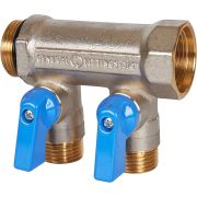Коллектор с шаровыми кранами STOUT 3/4 , 2 отвода 1/2 (синие ручки)