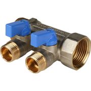 Коллектор с шаровыми кранами STOUT 1 , 2 отвода 1/2 (синие ручки) латунь