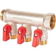 Коллектор с шаровыми кранами STOUT 3/4 , 3 отвода 1/2 (красные ручки)