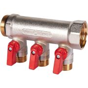 Коллектор с шаровыми кранами STOUT 1, 3 отвода 1/2 (красные ручки)