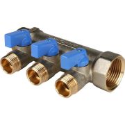 Коллектор с шаровыми кранами STOUT 1 , 3 отвода 1/2 (синие ручки) латунь