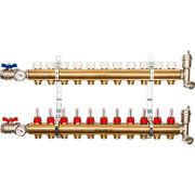 Распределительный коллектор из латуни с расходомерами STOUT 11 выходов