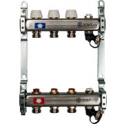 Коллектор из нержавеющей стали без расходомеров, с клапаном вып. воздуха и сливом STOUT 3 выхода