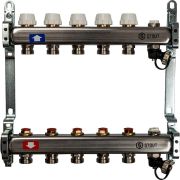 Коллектор из нержавеющей стали без расходомеров, с клапаном вып. воздуха и сливом STOUT 5 выходов