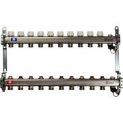 Коллектор из нержавеющей стали без расходомеров, с клапаном вып. воздуха и сливом STOUT 10 выходов