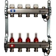Коллектор из нержавеющей стали с расходомерами, с клапаном вып. воздуха и сливом STOUT 4 выхода