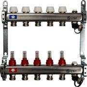 Коллектор из нержавеющей стали с расходомерами, с клапаном вып. воздуха и сливом STOUT 5 выходов