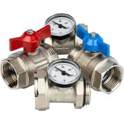 Комплект прямых шаровых кранов STOUT с термометрами 1”