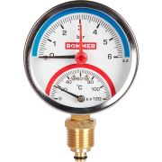 Термоманометр радиальный ROMMER 80 мм 120 градусов в комплекте с автоматическим запорным клапаном 1/2