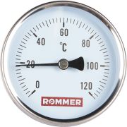Термометр биметаллический ROMMER 80 мм 120 градусов с погружной гильзой 75 мм 1/2