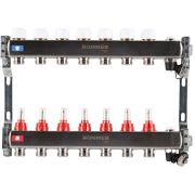 Коллектор из нержавеющей стали с расходомерами ROMMER, с клапаном вып. воздуха и сливом 7 выходов