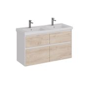 Тумба Lemark COMBI 125 см под 2 раковины, подвесная/напольная,4 ящика, цвет фасада: Дуб кантри, цвет корпуса: Белый глянец