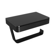 Держатель для туалетной бумаги Lemark GLASS LINE с полкой, чёрный матовый/черное стекло