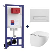 Комплект 3в1: Инсталляция Lemark PENEDA для унитазов с кнопкой смыва BIT хром глянец + унитаз подвесной безободковый GLAZER Торнадо белый глянец