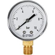 Манометр радиальный STOUT корпус Dn 50 мм 1/4 , 0...10 бар, кл.2.5