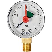 Манометр радиальный с указателем предела STOUT корпус Dn 50 мм 1/4 , 0...4 бар, кл.2.5