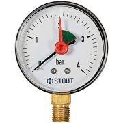 Манометр радиальный с указателем предела STOUT корпус Dn 63 мм 1/4 , 0...4 бар, кл.2.5