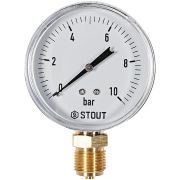 Манометр радиальный STOUT корпус Dn 80 мм 1/2 , 0...10 бар, кл.2.5