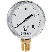 Манометр радиальный STOUT корпус Dn 80 мм 1/2 , 0...16 бар, кл.2.5