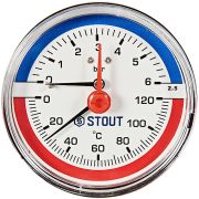 Термоманометр аксиальный STOUT в комплекте с автоматическим запорным клапаном, корпус Dn 80 мм 1/2 , 0...120°C, 0-10 бар