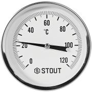 SIM-1001-807515 STOUT Термометр биметаллический осевой с погружной гильзой. Корпус Dn 80 мм, гильза 75 мм 1/2 , 0...120°С