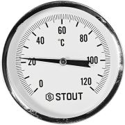 SIM-1001-801015 STOUT Термометр биметаллический осевой с погружной гильзой. Корпус Dn 80 мм, гильза 100 мм 1/2 , 0...120°С