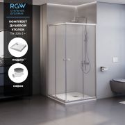 Комплект: Душевой уголок квадратный, раздвижной с угла - TN-206-J + Душевой поддон RGW SMC-C-088W